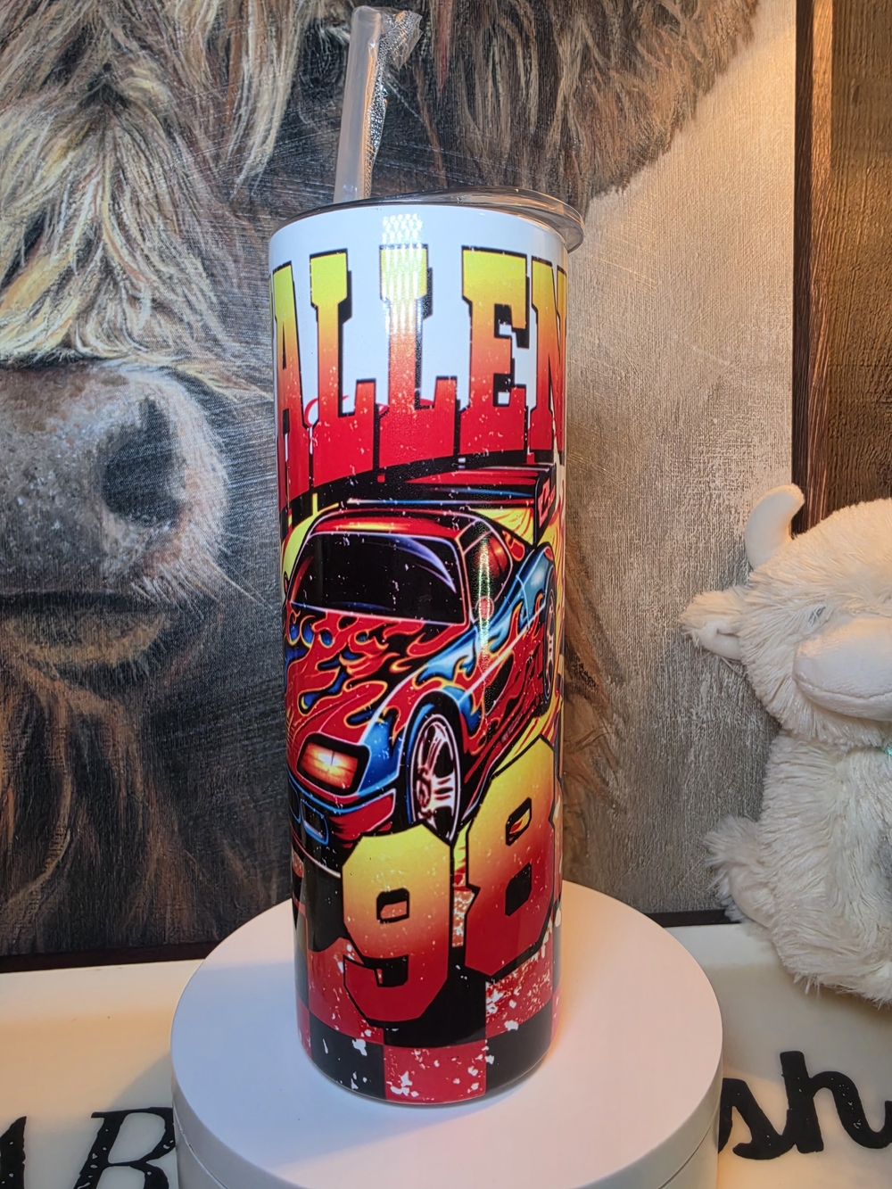 Custom Graphic Wallen Racing Car 98 Tumbler - Red Blue Yellow